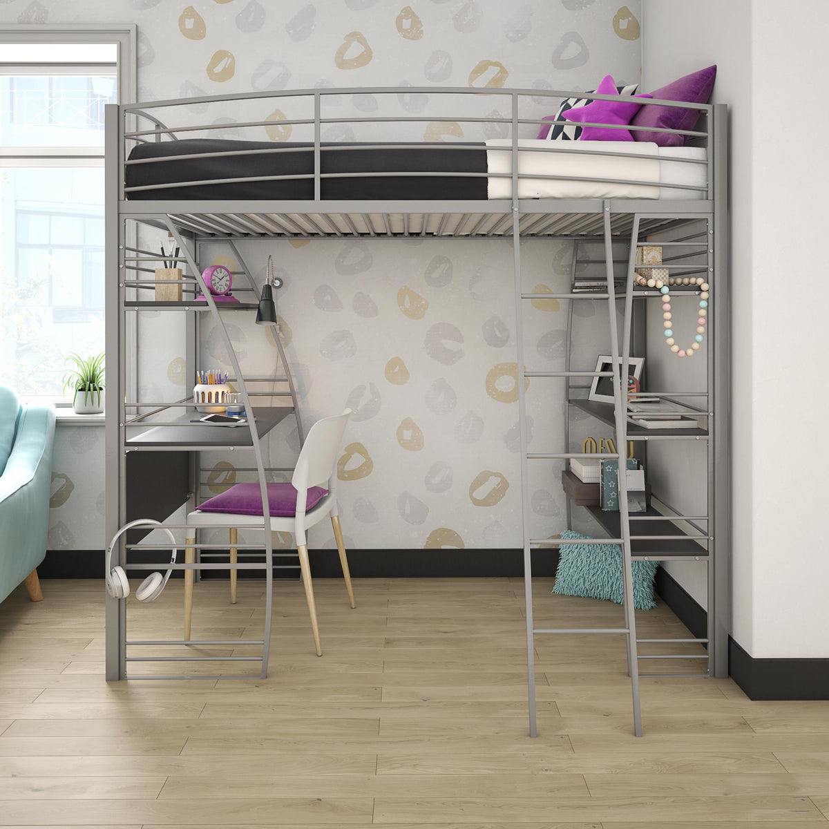 Metal loft bunk bed with clearance desk