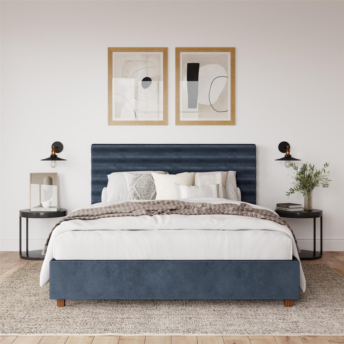 Blue upholstered deals king bed