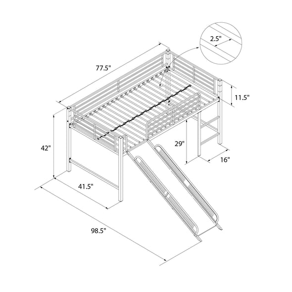 Laurie Junior Loft Bed - Silver / Red - Twin