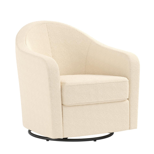 Gentle Swivel Curved Accent Chair - Ivory Boucle