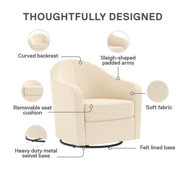 Gentle Swivel Curved Accent Chair - Ivory Boucle