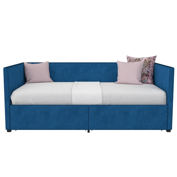 Arliss Modern Glam Tuxedo Daybed with Storage, Twin, Blue Velvet - Indigo Blue - Twin