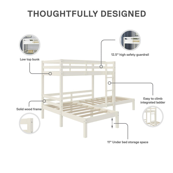 Casey Kids' L-Shaped Corner Triple Bunk Bed - White - Twin