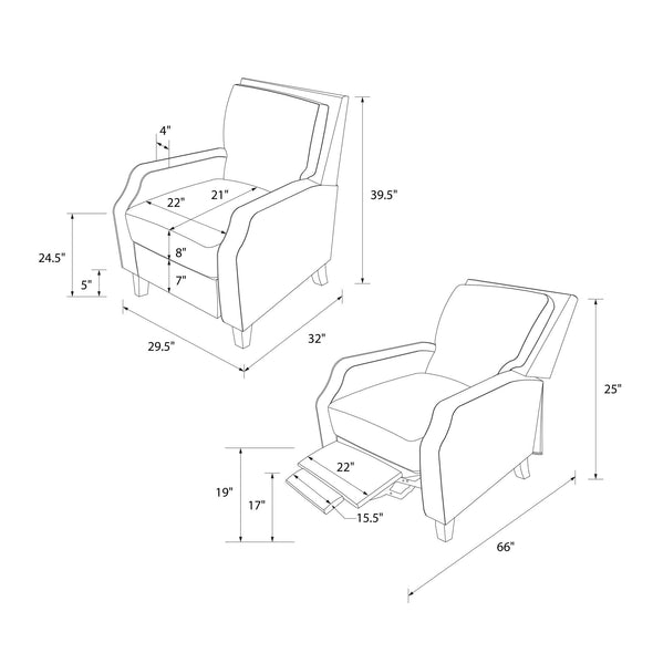 Randen Pushback Recliner, Living Room Chair - Charcoal - 1-Seater