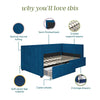 Arliss Modern Glam Tuxedo Daybed with Storage, Twin, Blue Velvet - Indigo Blue - Twin