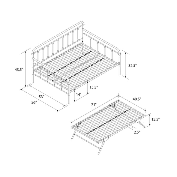 Locky Metal Daybed with Pop Up Trundle Bed - Black - Full