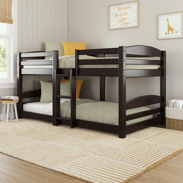 Birley Low Wood Bunk Bed for Kids - Espresso - Twin-Over-Twin