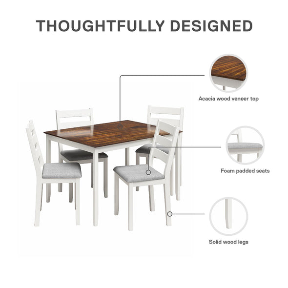 Reila 5-Piece Wood Dining Room Table Set for 4 - White