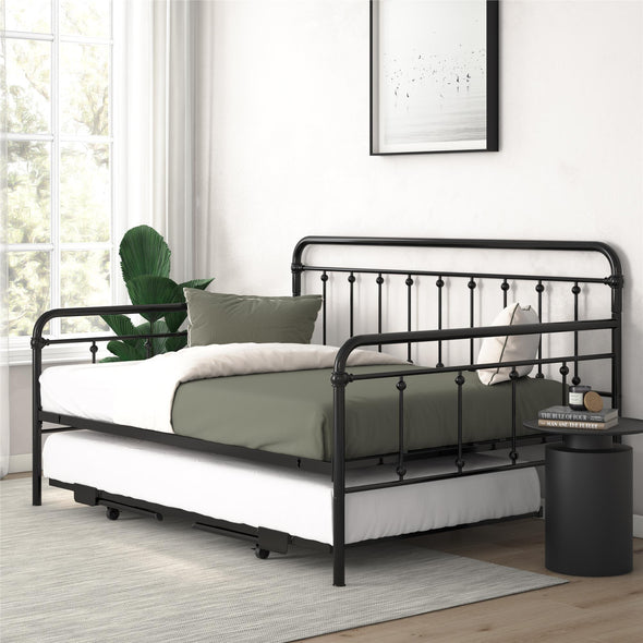 Locky Metal Daybed with Pop Up Trundle Bed - Black - Full