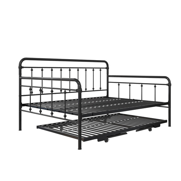 Locky Metal Daybed with Pop Up Trundle Bed - Black - Full