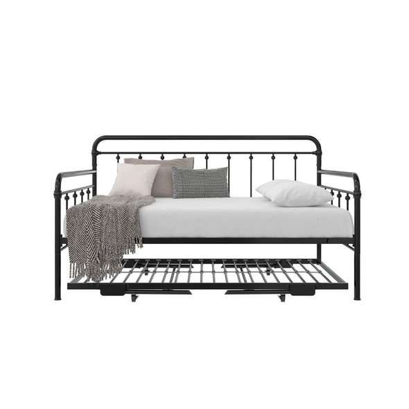 Locky Metal Daybed with Pop Up Trundle Bed - Black - Full