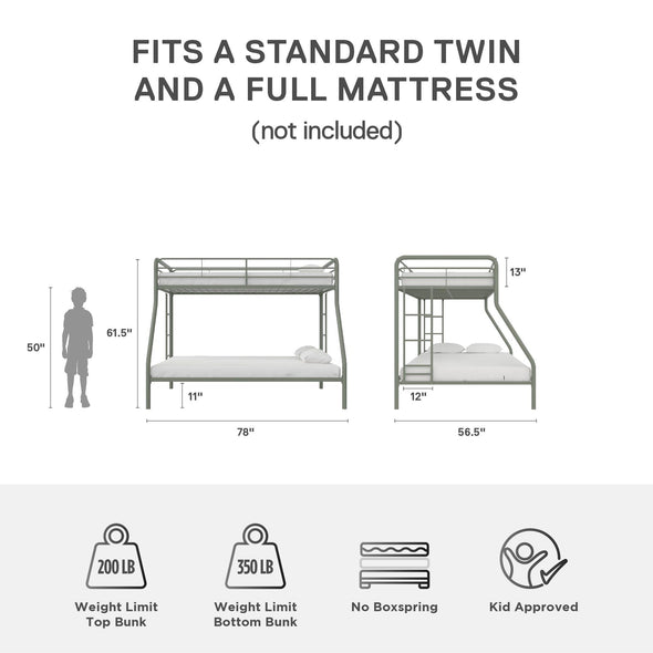 Dusty Metal Bunk Bed - Sage Green - Twin-Over-Full