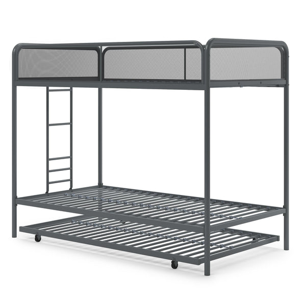 Isaiah Metal Bunk Bed with Trundle - Gray - Twin-Over-Twin