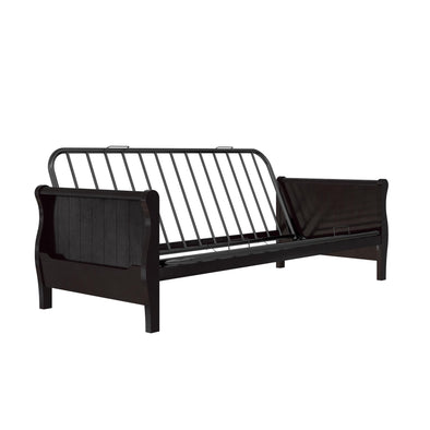 Metal Futon with Wood Arms - Espresso