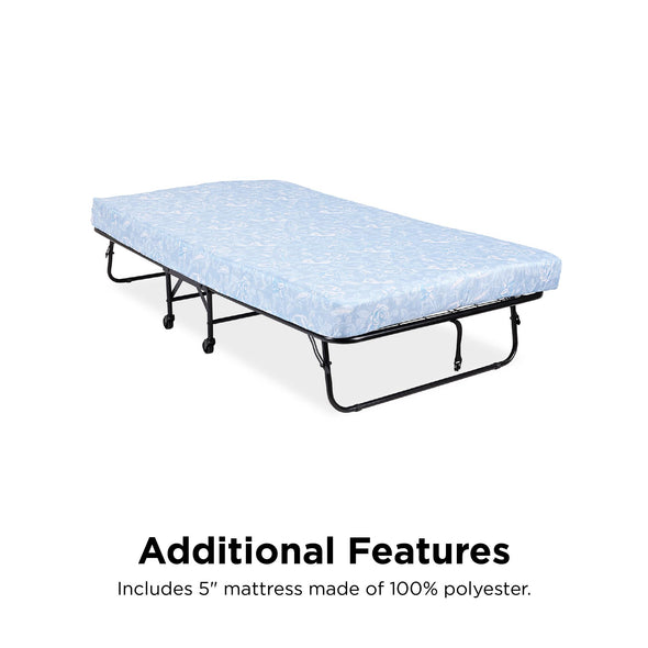 Folding Metal Guest Bed with 5" Mattress - Black - Twin